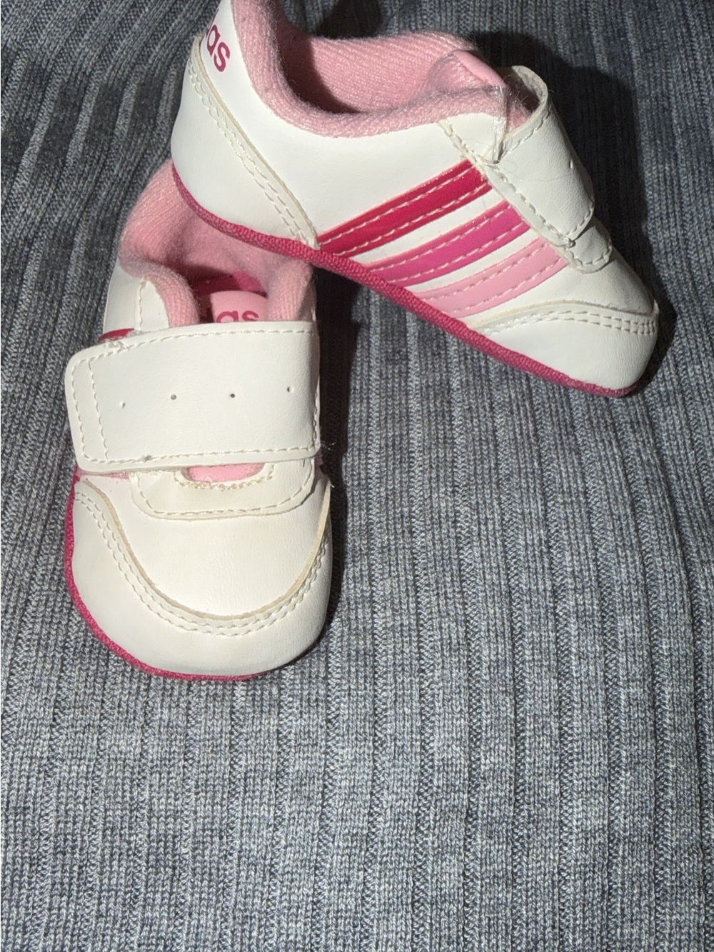 adidas White and Pink Infant Hook-and-Loop Sneakers
